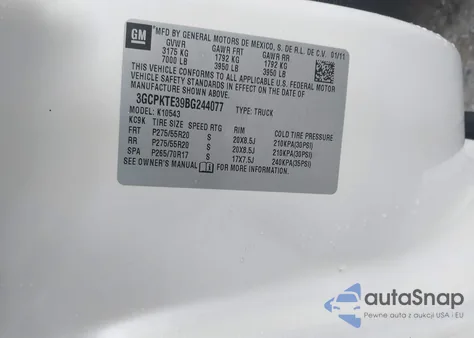 2011 Chevrolet Silverado 1500 Ltz z USA, uszkodzony, nr VIN 3GCPKTE39BG244077